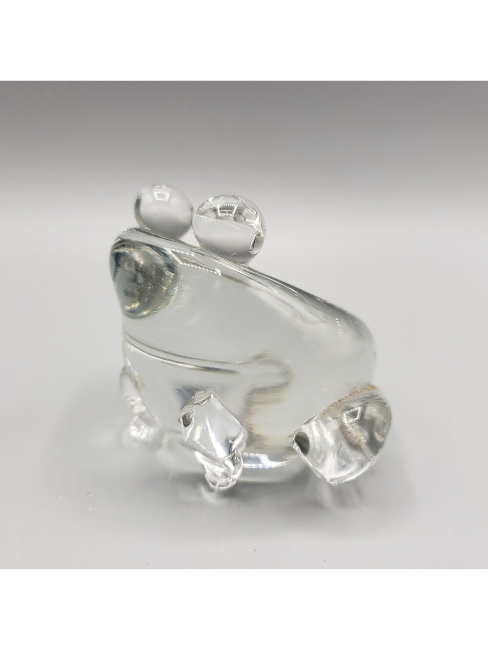 Vintage Art Glass Paperweight Frog Figurine Clear Hand Blown Animal Garden